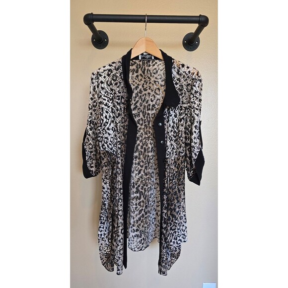 Joseph Ribkoff Long Duster Tunic Cardigan Button Animal Print Mesh Women's 14 - Picture 2 of 10
